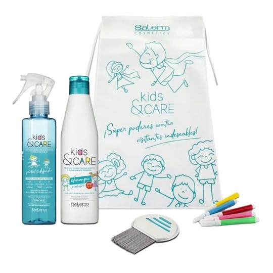 Salerm - Antipiojos Kids&Care Champu + spray bifase de triple acción aceite de árbol de té + liendrera