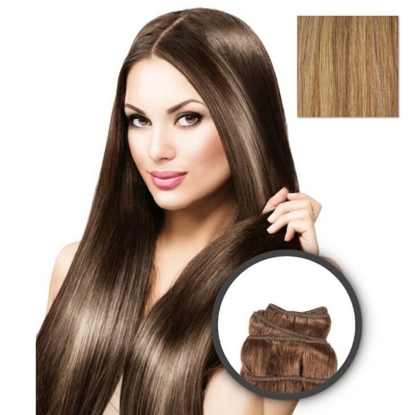Elegance Hair Extensions - Extensiones en cortina Lisa 55cm 100 gr - Nº8/24 Mechado Castaño y rubio dorado